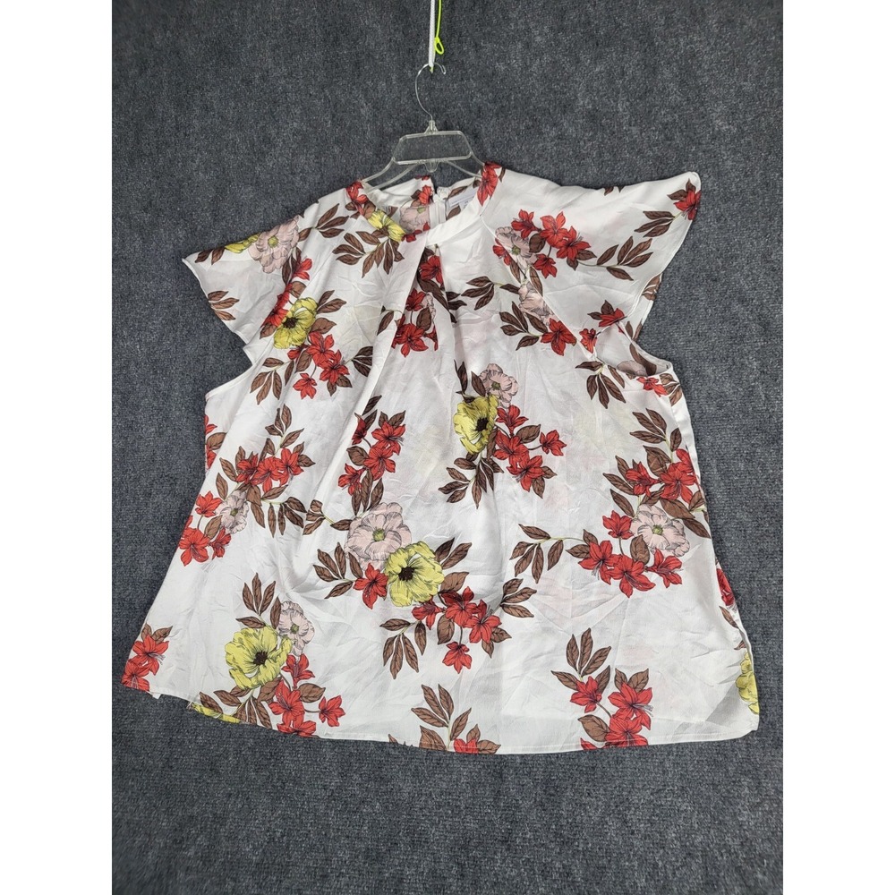 Liz Claiborne Womens 2XL Blouse White Floral Flutter Sleeve Office Workwear Top